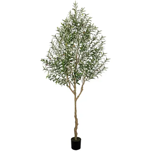 summerwins Lifelike Fake Olive Tree with Black Plastic Planter, 6ft-8ft Fake Indoor Plants, 84-Inch Decorative Potted Tree with Fruit for Home Decor Items, Office, Study