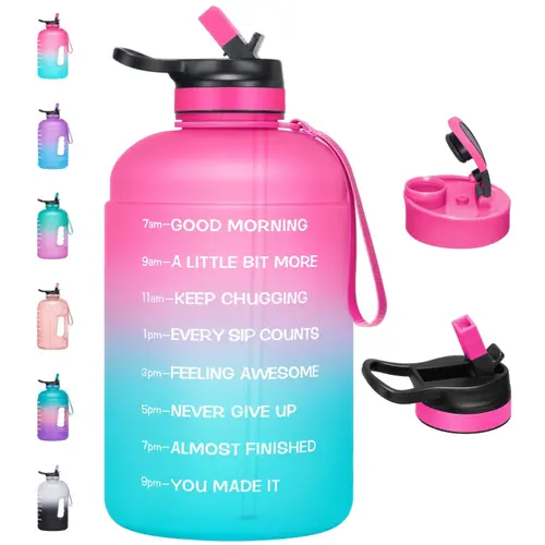 74 oz Generous Capacity Portable Sports Bottle - BPA-Free Drinkware, Drop-Resistant PP Reusable Jug, Time Markers, Dual Lids with Straw, Ergonomic Built-In Handle for Gym, Camping