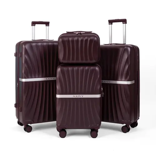 4-Piece Lightweight Travel Luggage Set, Durable ABS Hardshell with TSA-Proof Lock, Built-in USB Port, Cup Holder Ready, Smooth Double Spinner Wheels, Smooth Zippers Glide Open (13/20/26/28in) for Modern Family Travel, Back to School Haul