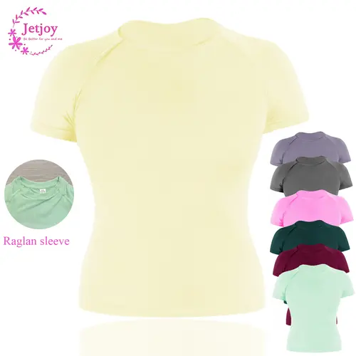 Jetjoy Women's Fitted Cropped Short Sleeve T-Shirts - Seamless Crew Neck Activewear, Rib Underband Adds Support, Move With Ease, Breathable Work Outfits Women Gym Sportswear