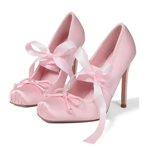 EROCALLI Women's Elegant Fashion Satin Stiletto High Heels - Square Toe, Ankle Ribbon Oversized Bow Decor, High-Quality Footwear for Special Events, All-Season Heeled Pumps