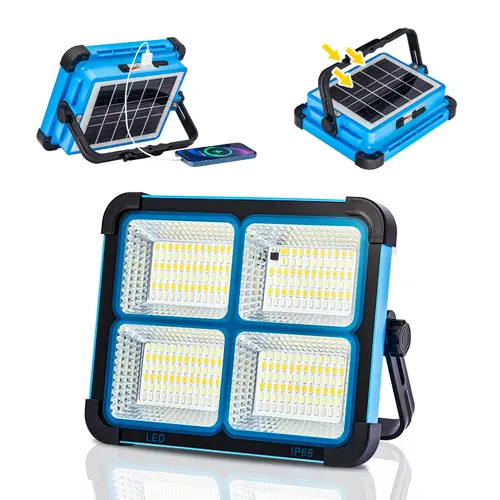 Qawtor Solar Rechargeable LED Work Light - 288 Super Bright 5730 Beads Floodlight, USB & Type-C Charging, 5 Lighting Modes, IP66 Waterproof Portable Solar Outdoor Lights, Work Accessories for Survival Camping
