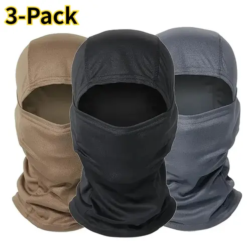 3-Pieces Tactical Balaclava Windproof Face Masks, Solid Full-Cover Polyester Balaclava Headwear, Cold Weather Hiking/Cycling Accessory, One Size Multipack