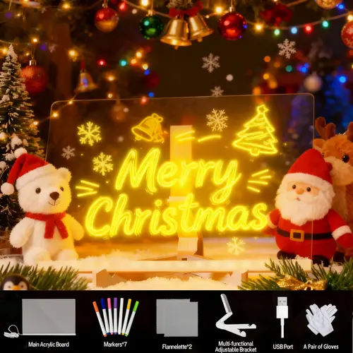 Snofrid LED Message Board Acrylic Dry Erase Light-Up Board with Stand Markers Cleaning Cloths Tracing Paper Erasable Reusable Kids Learning Gift for Birthday Halloween Christmas Decorative Neon Sign