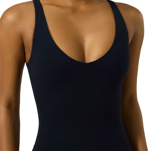 PAVOI ACTIVE Sports V Neck Tank Top for Women - High Hip Length Tank with Low V Front Neck & Back - Mid Support Workout Tight Tank with Shelf Bra - FlexFlow