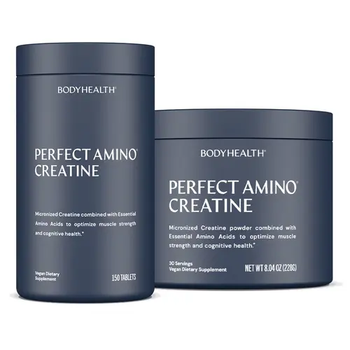 BODYHEALTH Perfect Amino Creatine Post Recovery Workout Powder - Micronized Creatine Monohydrate, Essential Aminos, Dairy Free & Gluten Free Supplement for Muscle Strength & Recovery - Vegan, No MSG, No Artificial Sweeteners, Supports Cellular Energy