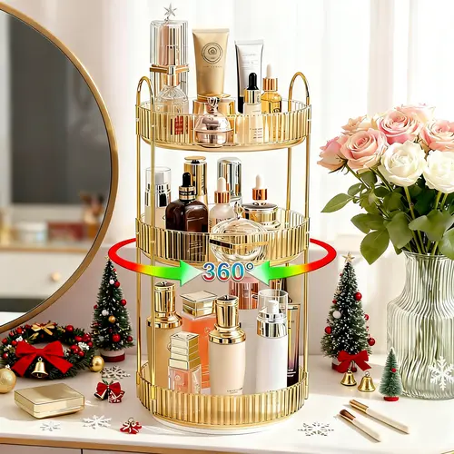 【Gift for  Mom】Raybee 360° Rotating Makeup Organizer, 2-3 Tier Large Bathroom Solution for Vanity, Clear Large Capacity Cosmetic Holder Perfume Jewelry Storage Shelf, Space Saving Desk Countertop Organizer, Easy to Clean, Ideal Gift for Mom/Sister/Lover