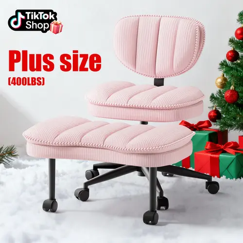 【400LBS Plus Size】HOMRELEXA Single Seat Ergonomic Computer Chair, Criss Cross Height-Adjust Comfy Swivel Kneeling Chair with Back Support, PU Leather/Corduroy for Home & Office