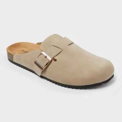 Goodfellow & Co Men's Oswald Clogs - 100% Leather Upper, Contoured Footbed, Adjustable Buckle, Indoor/Outdoor Outsole, Medium Width, Slip-On Round Toe Clogs
