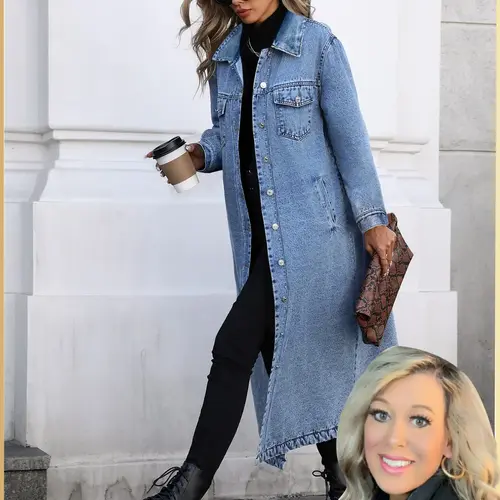 Women's Y2K Long Denim Collared Long Sleeve Windbreaker Coat Jackets, Fitted Casual Autumn Outerwear, Fashionable Jacket, Slim Fit Casual Fashion Lady Outerwear for Spring and Fall, Elegant College Style Womenswear
