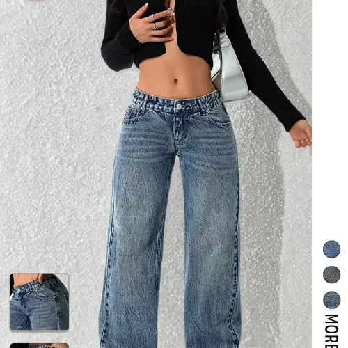 Flvsun Women's Low Rise Wide Leg Baggy Jeans - Washed Stretch Denim, 2000s Streetwear Style, Minimalist Urban Clothes & Pants for Women,back to school shopping, Clothes For Women