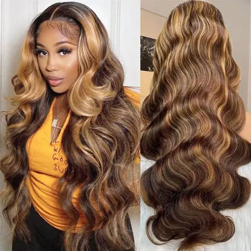 BABOSHOW P4/27 Highlight 180% Density Body Wave Lace Front Wig Human Hair 13x6 HD Transparent Lace Front Wigs Pre Cut Pre Plucked Straight Wig 4# Light Brown Colored Wig Human Hair Wigs For Women Can be Dyed & Restyle