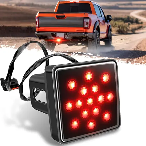 DIBMS 15 LED Trailer Hitch Brake Light,12V Red Lights Smoked Tail Lights Fits 2" Receiver with 4-pin Adapter,Hitch Light Automotive Exterior Accessories for Truck Trailer SUV (Black)hitch light,hitch mount light,trailer hitch light