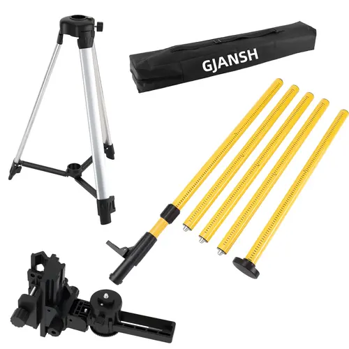GJANSH 11.81 FT./3.6M Professional Laser Level Pole with Tripod and 1/4-Inch by 20-Inch Laser Mount for Rotary and Line Lasers, Adjustable Telescoping Laser Pole with 5/8"-11 Threaded Adapter-FLP370C SnapFixMate