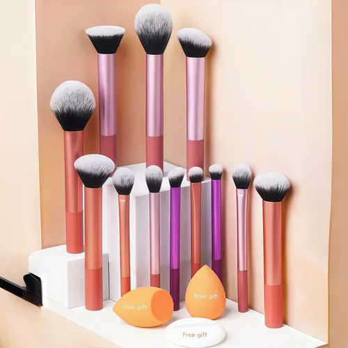 15pcs Multi-Functional Makeup Brush Set with Powder, Blusher, Foundation, Eyeshadow and Contour Brushes, Angled and Round Sponges and Puff, Makeup Tool Set, Make Up Tools, Multifunctional Makeup Brushes