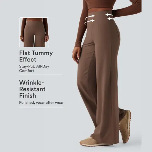 Halara DayStretch High Waisted Tummy Control Wide Leg Yoga Pants with Pockets