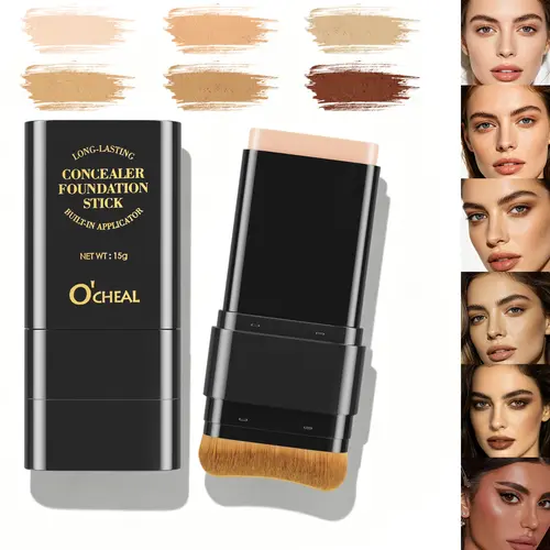Dual-Ended Foundation Stick with 6-Color Concealer & Multi Use Highlighter - Smoothing, Even Skin Tone, Natural Look Makeup for All Skin Types, Ideal Daily Cosmetic Gift, Foundation & Makeup Routine Essential, Illuminator, Youth