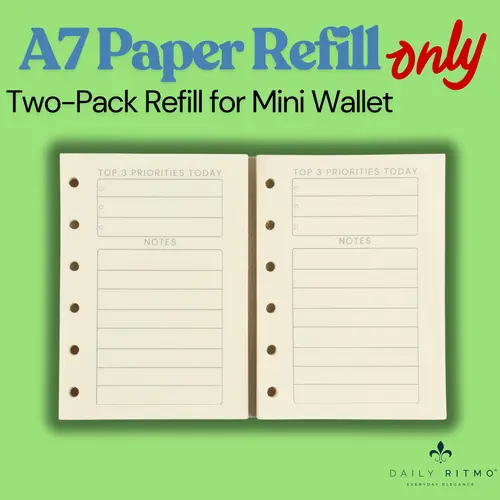 DAILY RITMO A7 Pocket Compact Paper Refills for Checkered A7 Wallet Binder Agenda PM Inserts, 2-Pack, 90 Sheets/180 Pages, 100g Thick Cream Paper, 6-Hole Binder Journal, Mini Handheld Pocket Paper