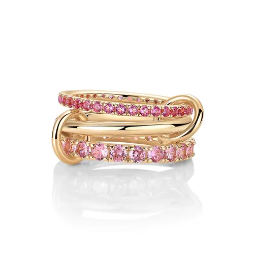 PAVOI 14K Gold Plated Set Triple Band Statement Ring for Women - Fuschia CZ Interlocking Link Ring