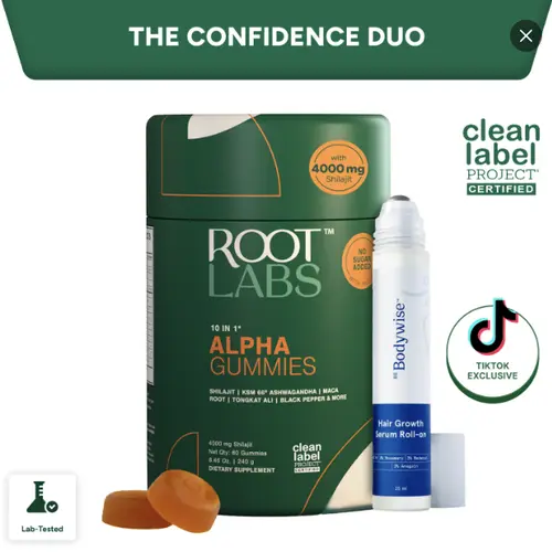 The Confidence Duo | Hair Growth Roll-On + Alpha 10-in-1 Shilajit Gummies | New Year New Me Edition | Energy, Focus & Fuller-Looking Hair | Start 2026 Strong