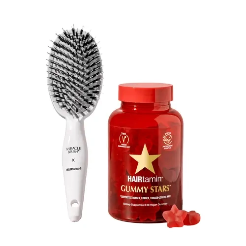 Miracle Brush + Gummy Stars Bundle Biotin Infused Hair Care Set for Strengthening Lengthening & Promoting Thicker Hair Growth with Dual Bristles & Super Antioxidant Complex