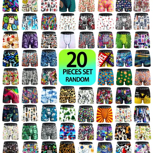 KJFISTMU 20 pcs Random Geometric Stripe Anime Print Men's Boxer Briefs Set Medium Stretch Soft Breathable Christmas Gifts Value Pack Bundle Sets