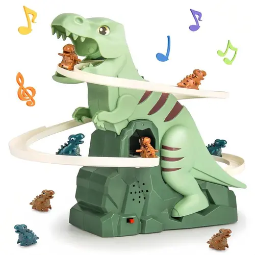 Electric Dino Stair Chase Track Toy Set - ABS Plastic Track Blocks, Musical Light Up, Climbing Slide, Play-Focused Electric Model Vehicle Game
