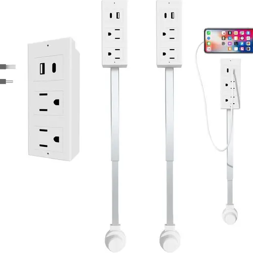 180° Rotatable Socket Adapter with Adjustable Power Outlets, Multi-Charging Multi Plug Power Extender - 2 AC Ports, USB-C/A Ports, 34" Cord, Wall-Mountable, ETL Certified Rentersafe Strip for Home Makeup Tools Setup