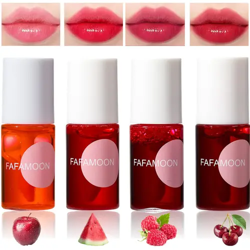 FAFAMOON 4 Colors Lip Tint Stain Set 3 in 1 Lip Eyes Cheeks Tint Velvet Matte Mini Liquid Lipstick Hydrating Moisturizing Long Lasting Non-Stick Cup Waterproof Makeup - Lightweight, Nourishing