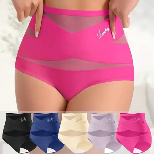 Women's Shapewear Panties 4-Pack, High-Waist Seamless Triangle Briefs in Breathable Ice Silk Mesh Fabric with Tummy Control and Butt Lifting, Spandex