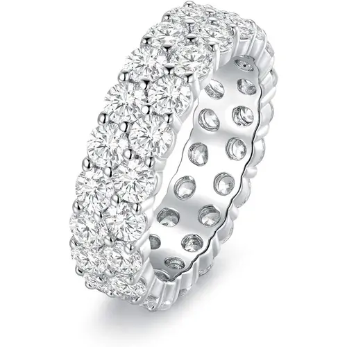 Unisex Cubic Zirconia Band-Shaped Ring - Round-Cut Full CZ Eternity Tennis Style, Stackable for Women, Elegant Versatile Festival Gift, Cubic Zirconia Rings, Rings For Women