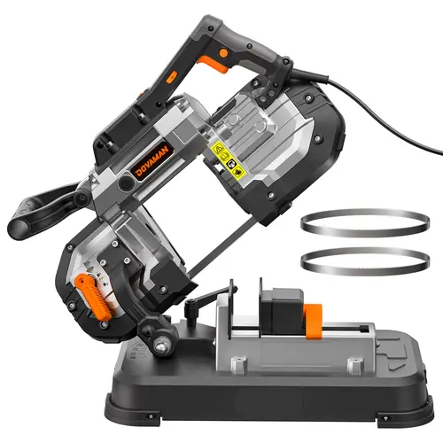 DOVAMAN Portable Corded Bandsaw Power Tool, 10A 5-Inch Cutting Capacity, 6-Speed 0°-45° Adjustable Blade, Wood Cutting Machine for Woodworking, Metal, Plastic, DIY Projects, Includes 2 Saw Blades