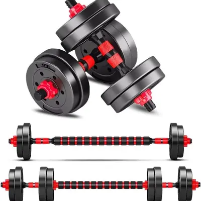 22lbs Adjustable 2-in-1 Dumbbell Barbells Home Gym Equipment with Dual Functionality Secure Grip and Non-lip Comfortable Handle