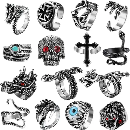 15Pcs Vintage Punk Rings for Men Women Snake Ring Dragon Open Rings Set Knuckle Stacking Ring Boho Finger Rings Trend Jewelry Statement Multi Fashion Stackable Rings Stackable Ring Set