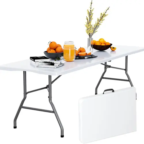 6FT Lightweight Outdoor Folding Table, Heavy-Duty Fold-in-Half Plastic Table with Carrying Handle for Indoor Dining, Picnic Use, Lightweight Outdoor Table