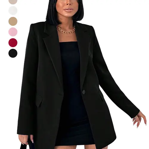 Women's Casual Blazers Long Sleeve Lapel Button Slim Work Office Blazer Jacket Black Basic Fitted High-Quality Fabric Comfortable Flattering Fit White Suit - Clothes