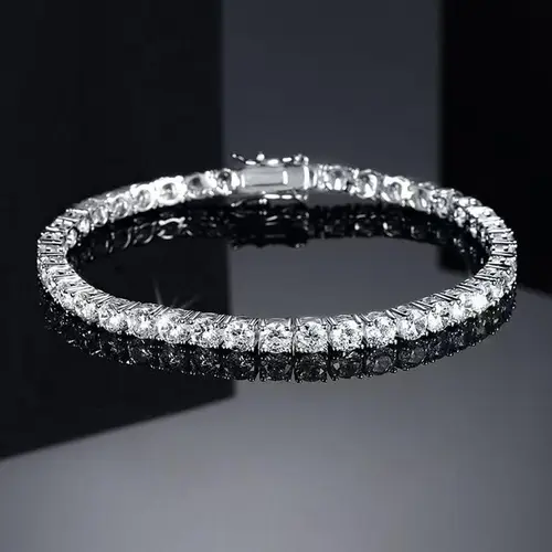 MDFUN Unisex 3-5mm Round Cut Cubic Zirconia Waterproof Tennis Bracelet Classic Couple Gift for Anniversary Birthday Engagement High-Quality Hip-Hop Style festival gift