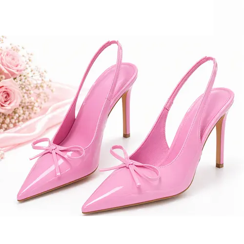 Patent Leather Slingback Pumps for Women Pointed Toe Stiletto Heel with Bow Detail Elegant Slingback High Heels Fashion Statement Footwear for Weddings Parties & Formal Occasions