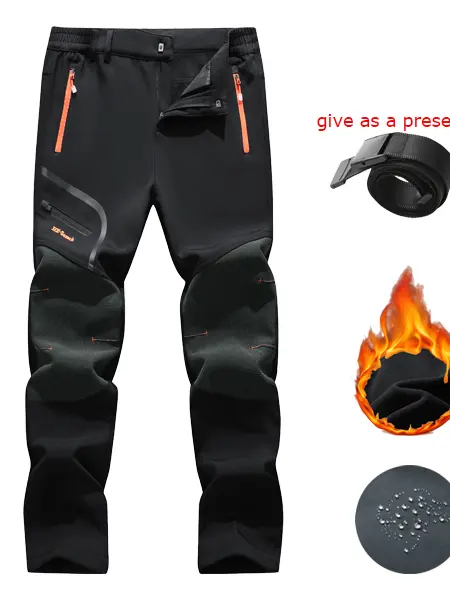 Men's Insulated Thermal-Lined Waterproof Softshell Ankle-Length Pants - Adventure, Athletic, Freeride, Off-Road, Outdoor Men's Pants - Cold-Weather Trousers with Zipper Pockets for Hiking, Snow Skiing, Adventure Men's Pants