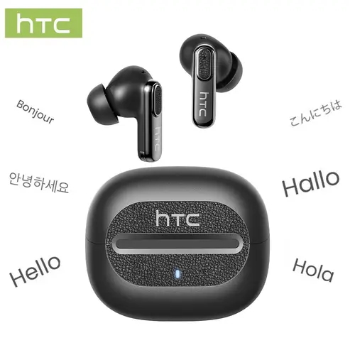 HTC NE60 TWS AI Translator Earbuds, Wireless Bluetooth 6.0, 134-Language Real-Time Translation, IPX5 Waterproof, Hi-Fi Sound, Over-Ear Isolation, Heart Rate Monitoring, Exercise-Ready for Meetings & Studying
