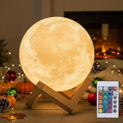 Acrylic 3D Moon Nightlight, 16-Color LED Rechargeable Dimmable Lamp with 148 Modes, Remote & Wooden Stand, Whimsical Thanksgiving Mom Gift, Home Improvement Novelty Lighting for Room Decor, Home Decor Items
