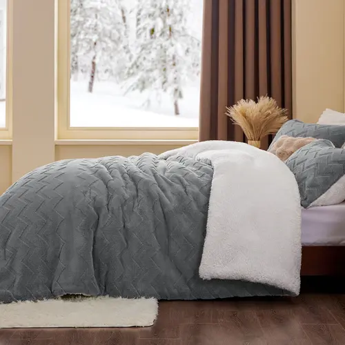 BEDELITE Multi-Size Wave Fluffy Sherpa Comforter Set with Sherpa Fabric & Fuzzy Texture, Warm Winter Bedding Set Including Cozy Bedding for Twin/Queen/King Beds
