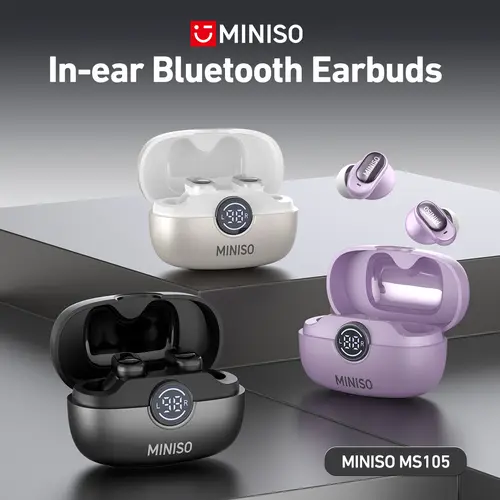 MINISO MS105 Wireless Bluetooth Electronic Translation Earbuds, IPX5 Waterproof Mini Invisible Short-Handle Headphones with 135+ Language Support for Work, Sport