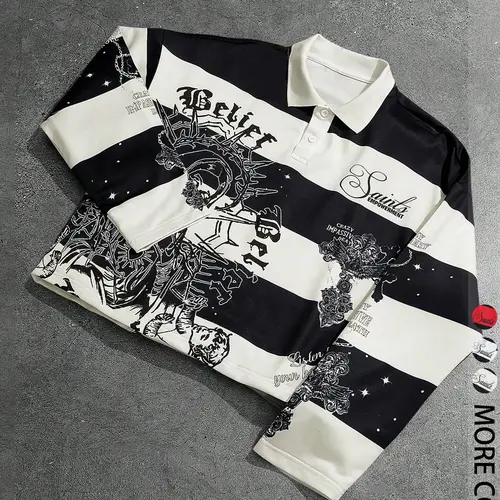 Unisex Letter Print Graphic Printed Polo, Casual Fitted Top, Aesthetic Clothes, Fashion Fall & Winter Wear
