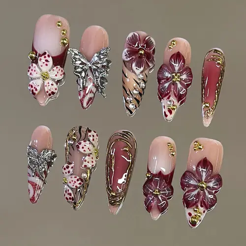 NailVesta FAIRY NECTAR – 100% Handcrafted 3D Press-On Nails | Reusable, Long-Lasting, Salon-Quality black lace nail art nail art Glossy Reusable Nails Glossy Reusable Nails