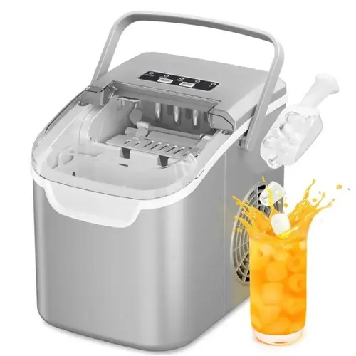 Antarctic Star Countertop Ice Maker Machine, 8 Ice Cubes in 6 mins, 26lb/Day Ice with 2 Sizes- Portable Mini, Energy Saving & Basket/Scoop for Home/Party/Travel/Camping/Bar, Dark Black