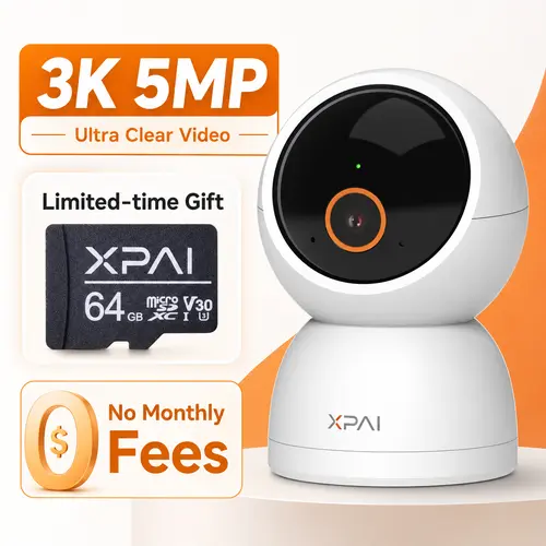 【Clearance Sale】XPAI H50P 5MP 3K Indoor Camera with 360-Degree Night Vision 5G Connectivity 2-Way Audio Free 64GB SD Card for Baby Pet Monitoring Security No Monthly Fee,techvibes