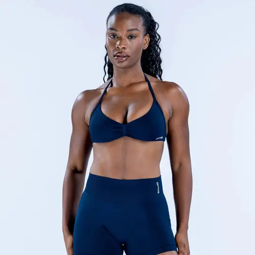 [New Colors] Impact Strappy Bra (Full Logo - Only Bra) - High Stretch Twill Knit, Removable Pads, Firm Fit, Gym Wear