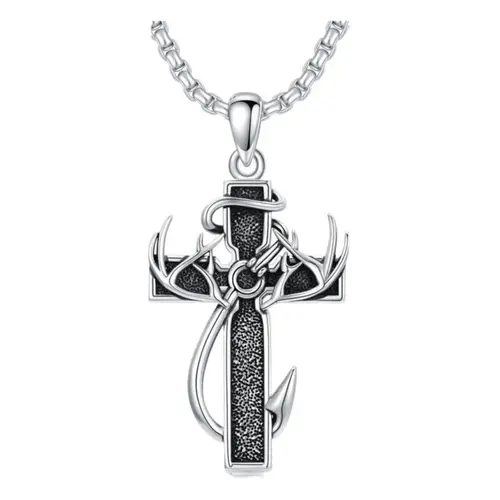 925 Sterling Silver Cross-Antler Jewelry Necklace - Autumn New Arrival, Ashes-Holding Special Version, Stainless Steel Chain, Biblical Themed Faith Message Pendant, Christian Graduation Gift for Men, Cross Necklace