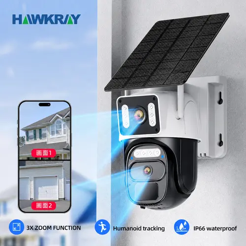 Hawkray 4G LTE Cellular Home Monitoring Camera - No WiFi, Built-in SIM Card Solar-Powered Dual-Camera Outdoor System with Night Vision Surveillance, 360° Pan-Tilt Real-Time Viewing, Detection, 2-Way Audio, Auto-Connect